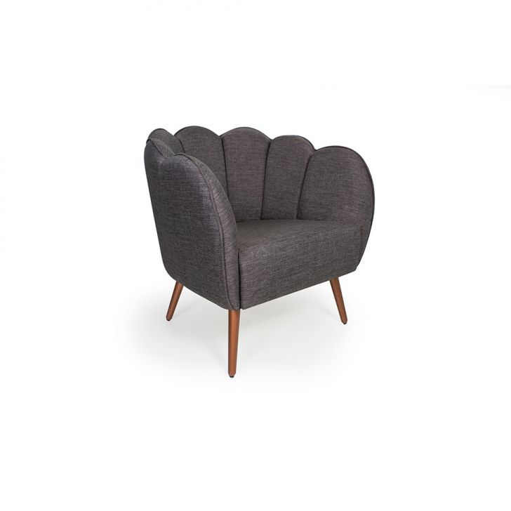 Poltrona Ariel Pé Palito Linho Mescla Marrom E Cobre