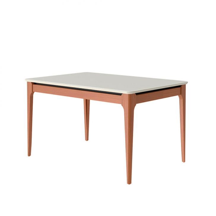 Mesa de Jantar Retangular com Tampo de Vidro Off White Addar Natural 135 cm