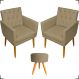 Kit 2 Poltronas Decorativas Nina Com Base E Capitonê + Puff Redondo Suede Nude Pé Castanho - Clique E Decore