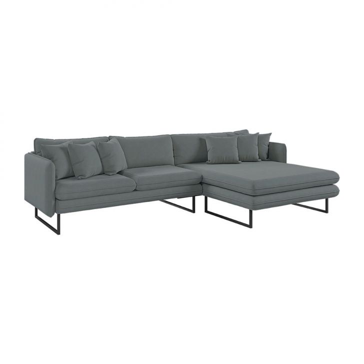 Sofá 5 Lugares Ricco Com Chaise Direita Linho Grafite