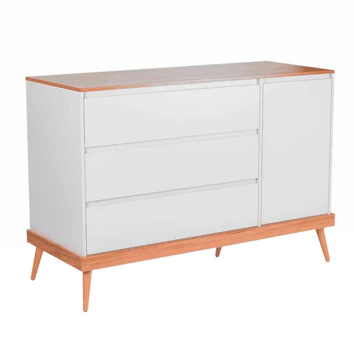 Cômoda Infantil Amor Perfeito 1 PT 3 GV Branca e Pinus