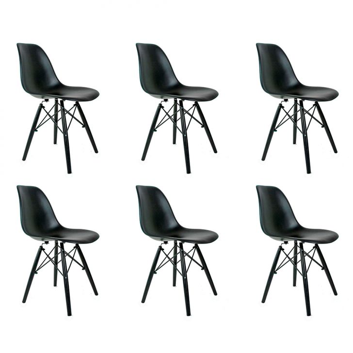 Conjunto com 6 Cadeiras Charles Eames Preto