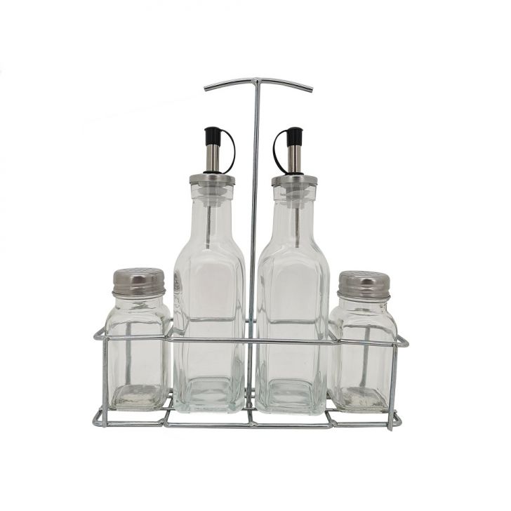 Kit de Galheteiro com Porta-Condimentos Mimo Transparente e Inox