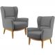 Kit 02 Poltronas Decorativa Fixa Base de Madeira Milena D02 Veludo Cinza C-317 - Lyam Decor