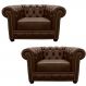 Kit 2 Poltronas Chesterfield com Pés Madeira Couro Capucino - Mempra