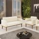 Conjunto Poltrona e Namoradeira Decorativas Karen Pés Fixo em Madeira Castanho Veludo Bege G19 - Gran Belo