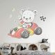 Adesivo de Parede Infantil Ursinho Carro de Formula 1- Extra Grande 85x108cm