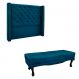 Conjunto de Cabeceira King com Recamier Vicenza Veludo Azul Marinho