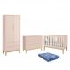 Dormitório Infantil Classic 2 Portas, Cômoda 6 Gavetas, Berço Rosa Fosco com Pés Madeira Natural e Colchão - Reller Móveis