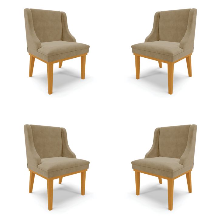 Kit 4 Cadeiras Decorativas Sala de Jantar Base Fixa de Madeira Firenze Suede Nude/Castanho G19 - Gran Belo