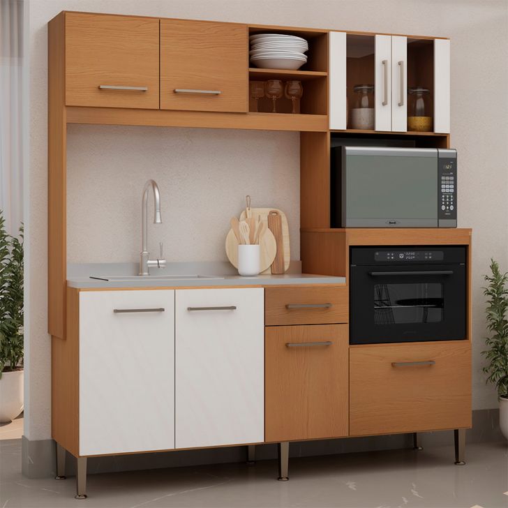 Cozinha Compacta sem Tampo Helena 7 Portas 1 Gaveta Freijó e Off White