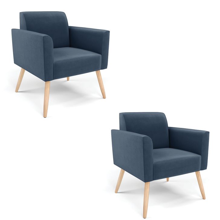 Kit 02 Poltronas Marisa Suede Azul Marinho Pés Palito Natural D'Rossi