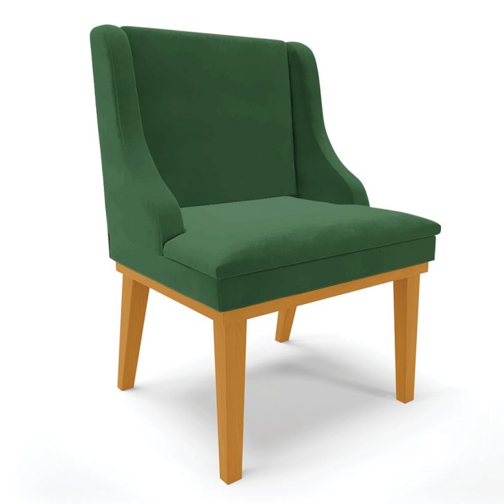 Cadeira de Jantar Liz Veludo Verde Base Fixa Madeira Castanho - D'Rossi