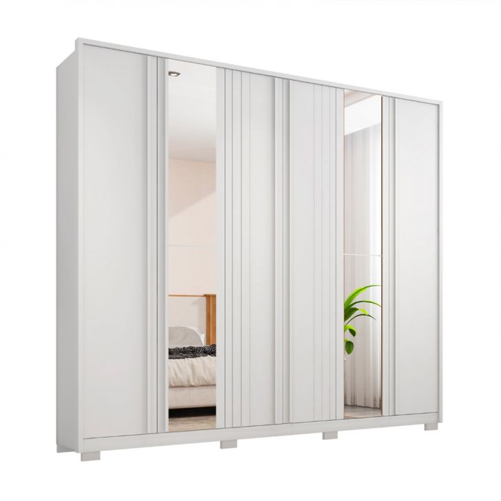 Image of Guarda-roupa Casal Com Espelho Mozart 6 Portas 4 Gavetas Branco PLA-MO895CL48ZTJMOB