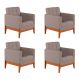 Conjunto com 4 Poltronas Brooks Linho Cinza e Amêndoa