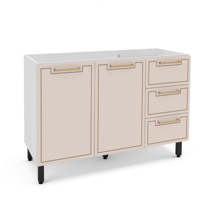 Balcão De Cozinha Amara Sem Tampo 2 Portas 3 Gavetas Creme E Branco