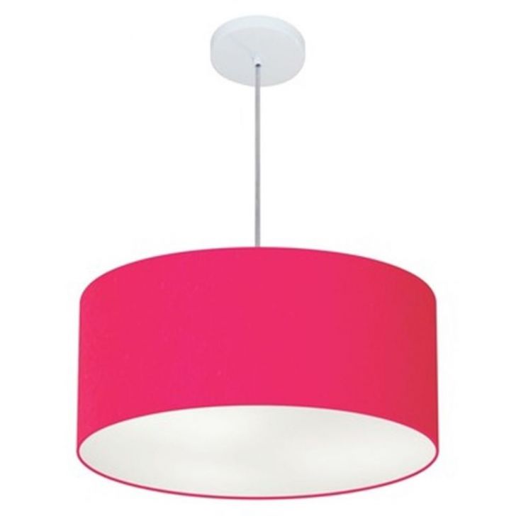 Pendente Cilíndrico Md-4049 Cúpula em Tecido 50x21cm Rosa Pink - Bivolt