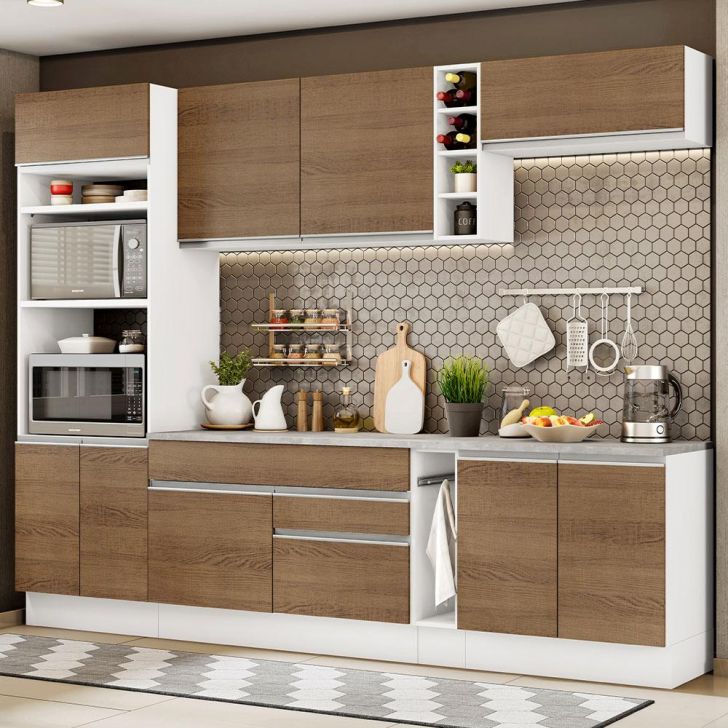 Cozinha Completa Madesa Vicenza com Armário e Balcão + Tampo - Branco/Rustic