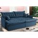 Sofá Sem Caixa Retrátil Reclinável 2,55m Cama inBox Versátil com Pillow Top e Molas Velusoft Azul