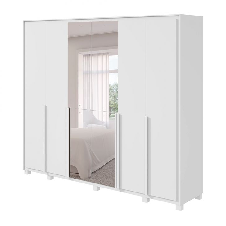 Guarda-roupa Casal Com Espelho E Pés Imperatore 6 Portas 6 Gavetas Branco