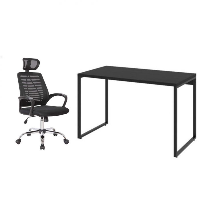 Conjunto de Mesa Kuadra 120 cm com Cadeira de Escritório Diretor Giratória Light Preta