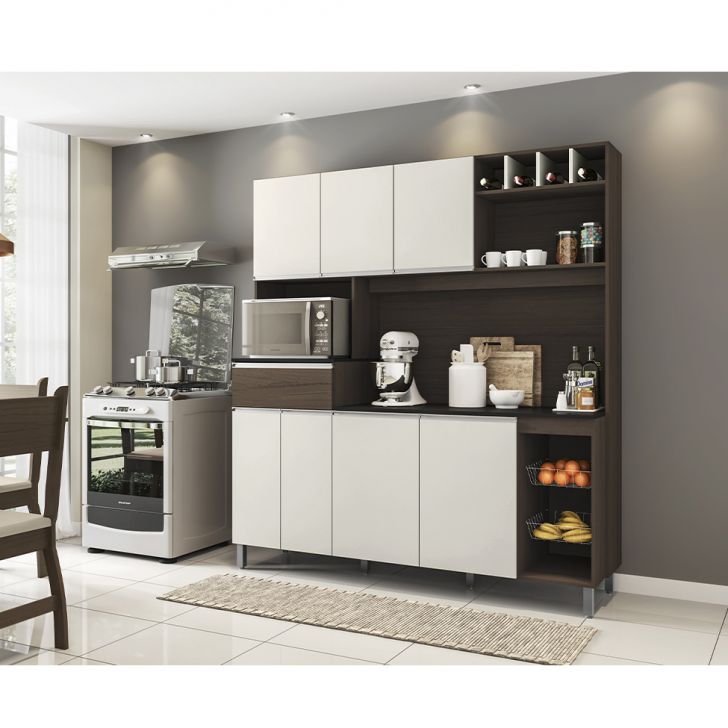 Cozinha Compacta Maria 7 PT 1 GV Amêndoa e Off White