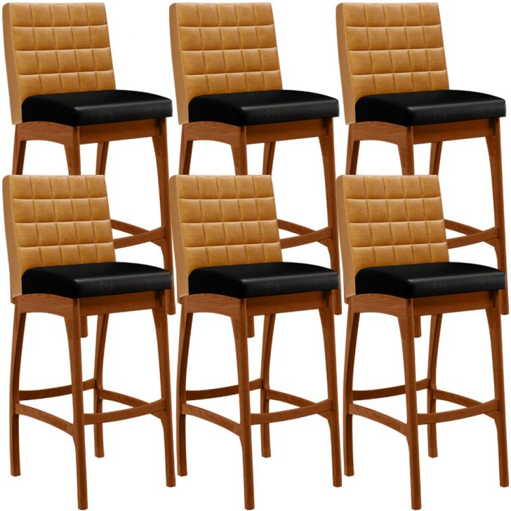 Kit 06 Banquetas Altas Cozinha Sala Jantar Fixa Mila L02 Couríssimo Whisky Couríssimo Preto - Lyam Decor