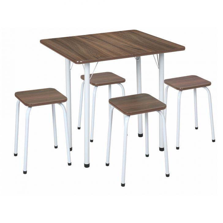 Conjunto De Mesa De Cozinha Com 4 Bancos | Banquetas Nádia Marrom E Branco