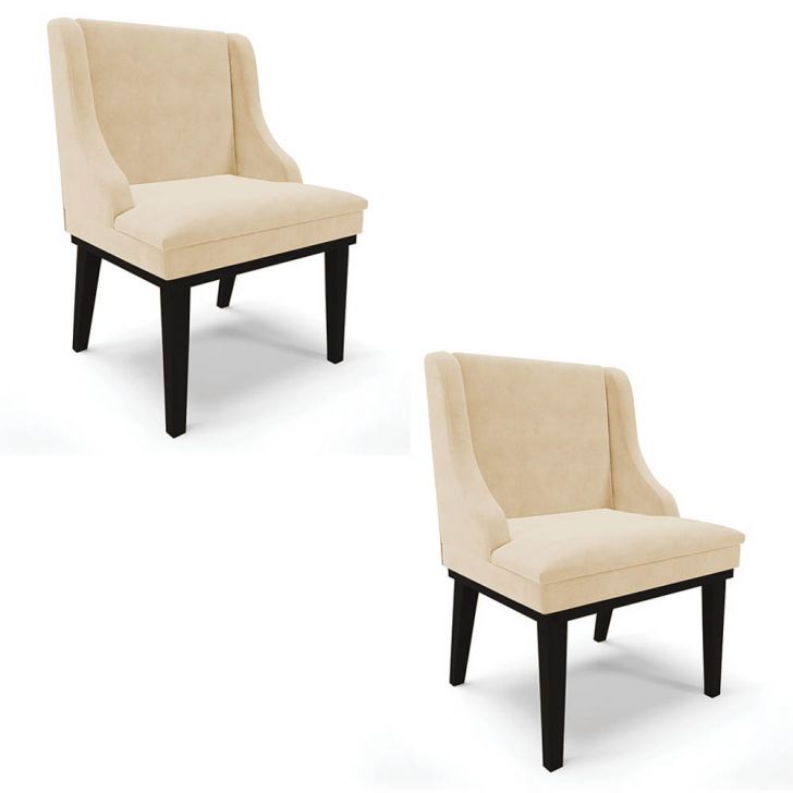 Kit 2 Cadeiras Estofadas para Sala de Jantar Base Fixa de Madeira Preto Lia Suede Bege - Ibiza
