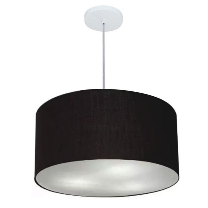 Pendente Cilíndrico Md-4242 Cúpula em Tecido 45x25cm Preto - Bivolt