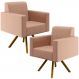 Kit 02 Poltronas Decorativa Base Giratória de Madeira Helô L02 Linho Rosê - Lyam Decor