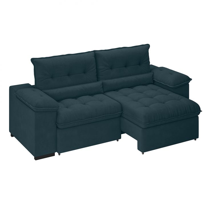 Sofá 3 Lugares Retrátil E Reclinável Arezzo Veludo Petróleo