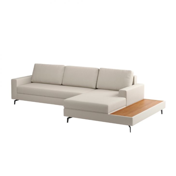 Sofá 6 Lugares Loft Com Chaise Direito E Deck De Apoio Linho Areia 322 Cm