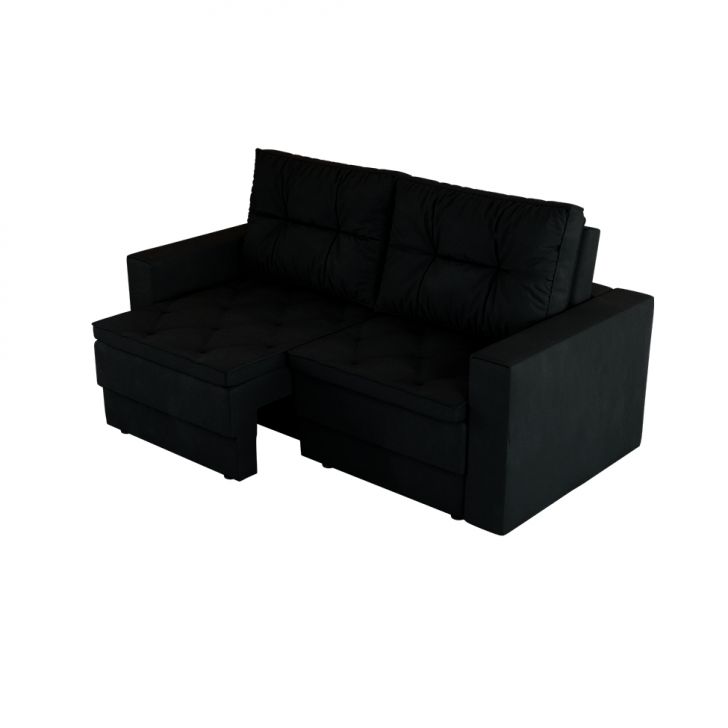 Sofá 3 Lugares Retrátil Lucerna Suede Preto 180 Cm