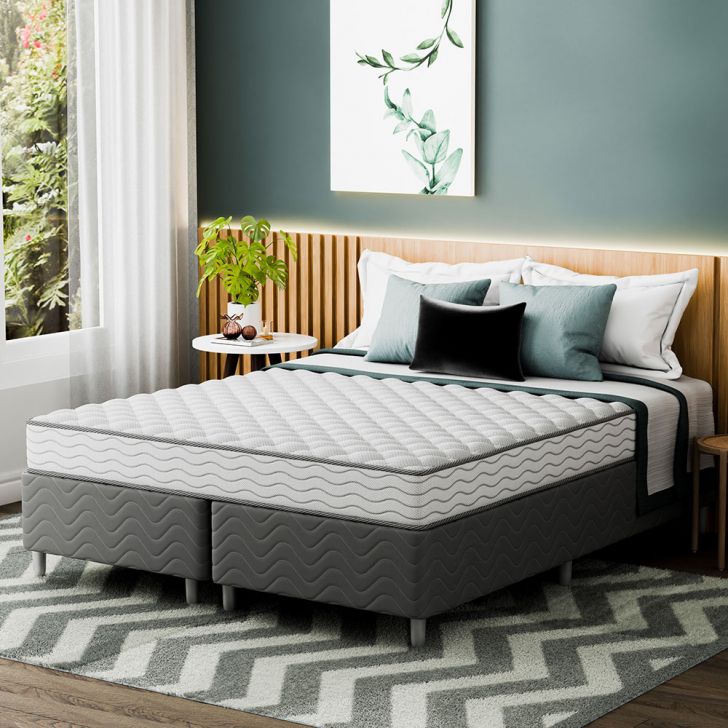 Cama Box Com Colchão Queen Howie Misto D33 (17x158x198) Branco E Cinza