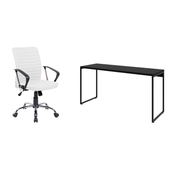 Conjunto de Mesa Studio Preta 150 cm com Cadeira de Escritório Diretor Giratória Oslo Branca