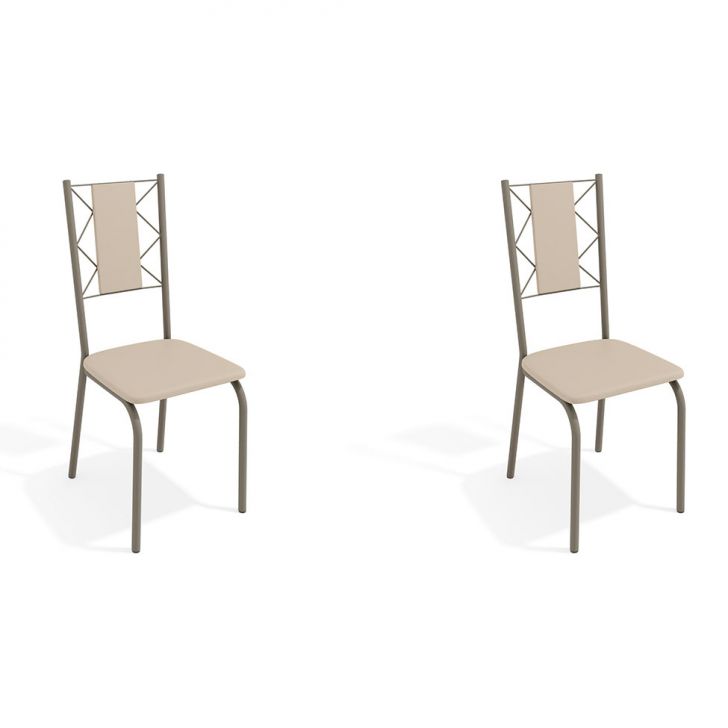 Conjunto com 2 Cadeiras Lisboa Nickel e Nude