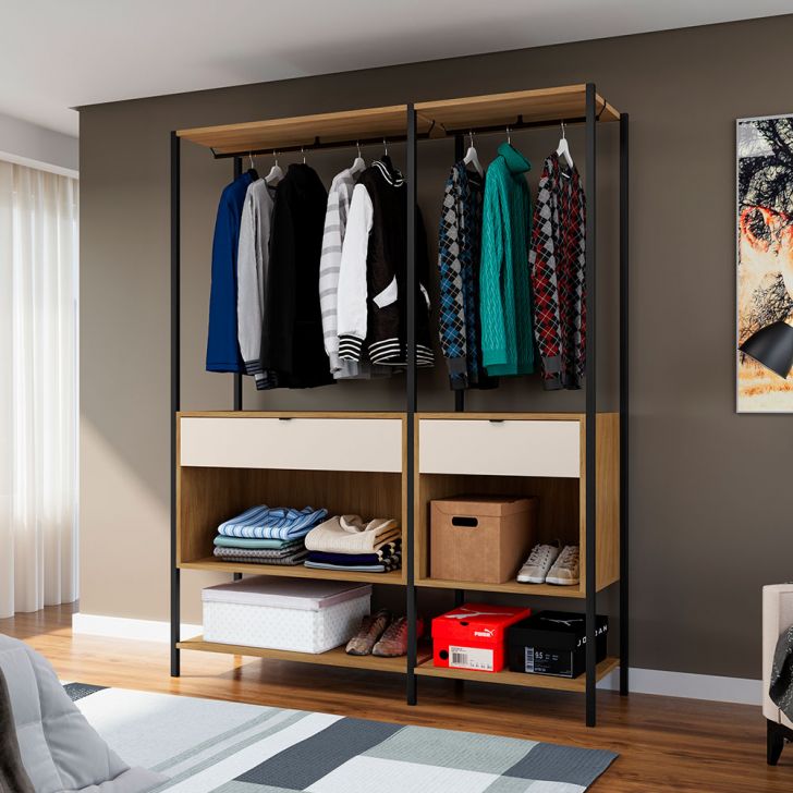 Guarda-roupa Closet Modulado Maverick 2 Gavetas Carvalho E Off White 150 Cm