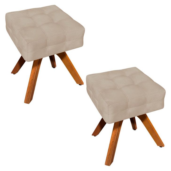 Kit 02 Puffs Giratório Elisa Suede Base Madeira MM30 D'Rossi
