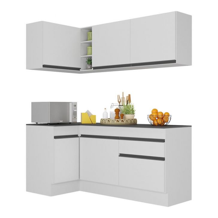 Armário de Cozinha Compacta de Canto com Rodapé Veneza Multimóveis MP2092.964 Branco/Preto