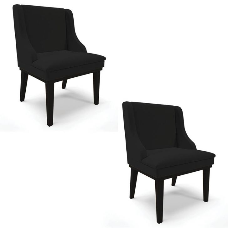 Kit 2 Cadeiras Estofadas para Sala de Jantar Base Fixa de Madeira Preto Lia Linho Preto - Ibiza