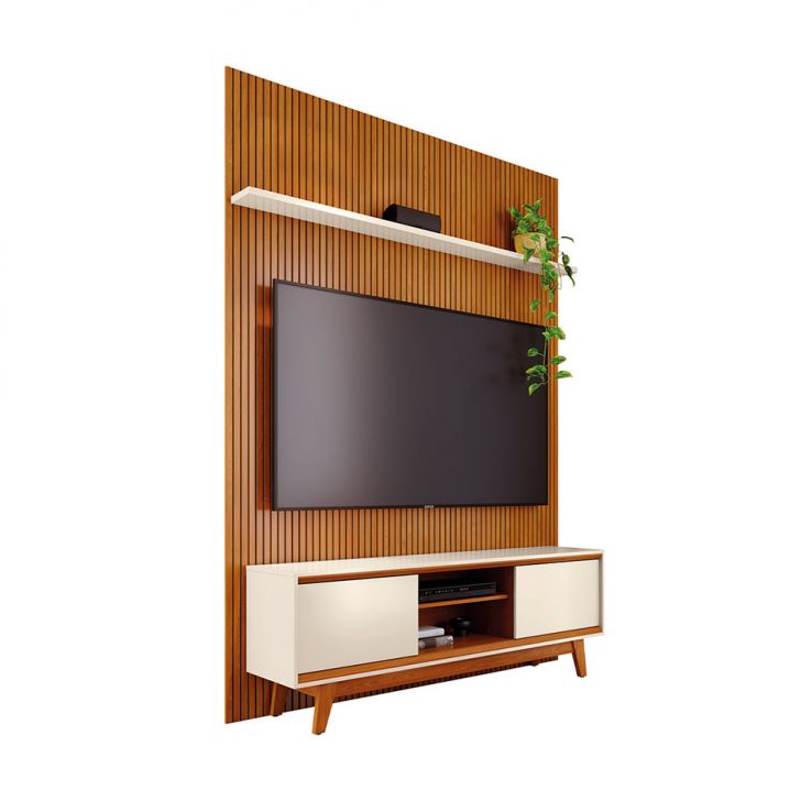 Rack Com Painel Para Tv Até 65 Polegadas Milo 2 Portas Cinamomo E Off White