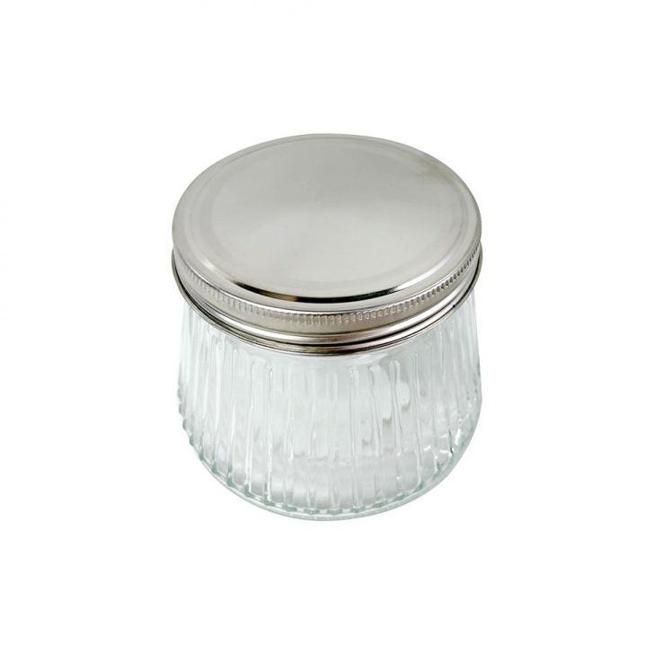 Pote para Mantimentos Canelado Transparente com Tampa em Metal 400ml