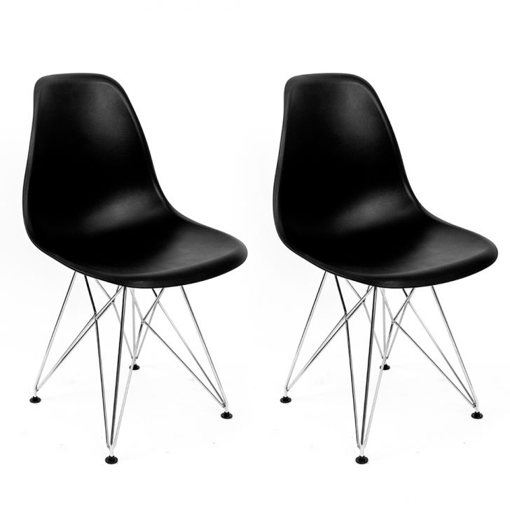 Conjunto com 2 Cadeiras Eames Cromado e Preto