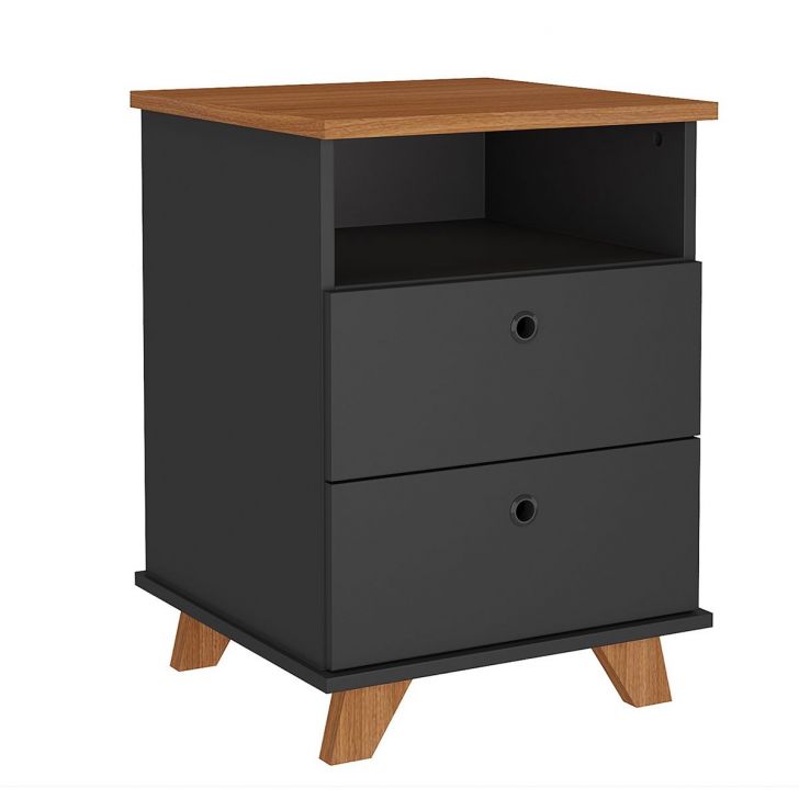 Gaveteiro 2 Gavetas com Nicho Pequeno Daya Freijó/Preto