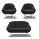 Kit 01 Namoradeira 02 Lugares e 02 Poltronas Giovana Suede Preto Pés Palito Natural - D'Rossi