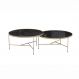 Conjunto Mesa de Centro Itália Tampo Marmorizado Preto e Pés Metal Champanhe