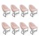 Kit 08 Cadeiras Poltrona de Jantar Bela Suede Rosa Bebê Base Metálica Industrial Preto - Pallazio