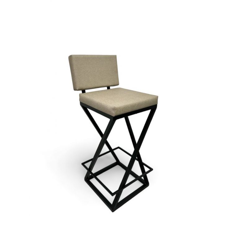 Banqueta Media Industrial Cozinha Bar Balcão Bistro Zenite com Encosto Bege Metalon Preto. 65cm