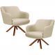 Kit 02 Poltronas Decorativa Base Giratória de Madeira Jade D02 Linho Bege C-129 - Lyam Decor